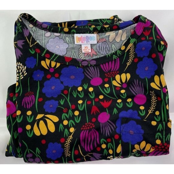 NEW Lularoe Sz XS Carly Black Floral Print A Line Shift Dress Purple Pink Blue - Picture 4 of 5